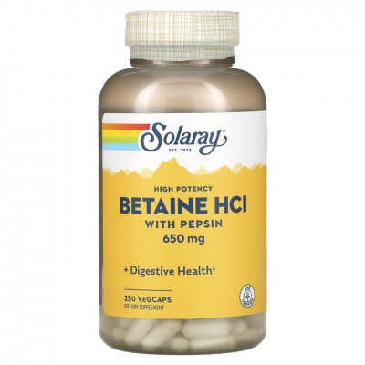 Витамины Solaray Betaine HCI with Pepsin 650 мг 250 капсул